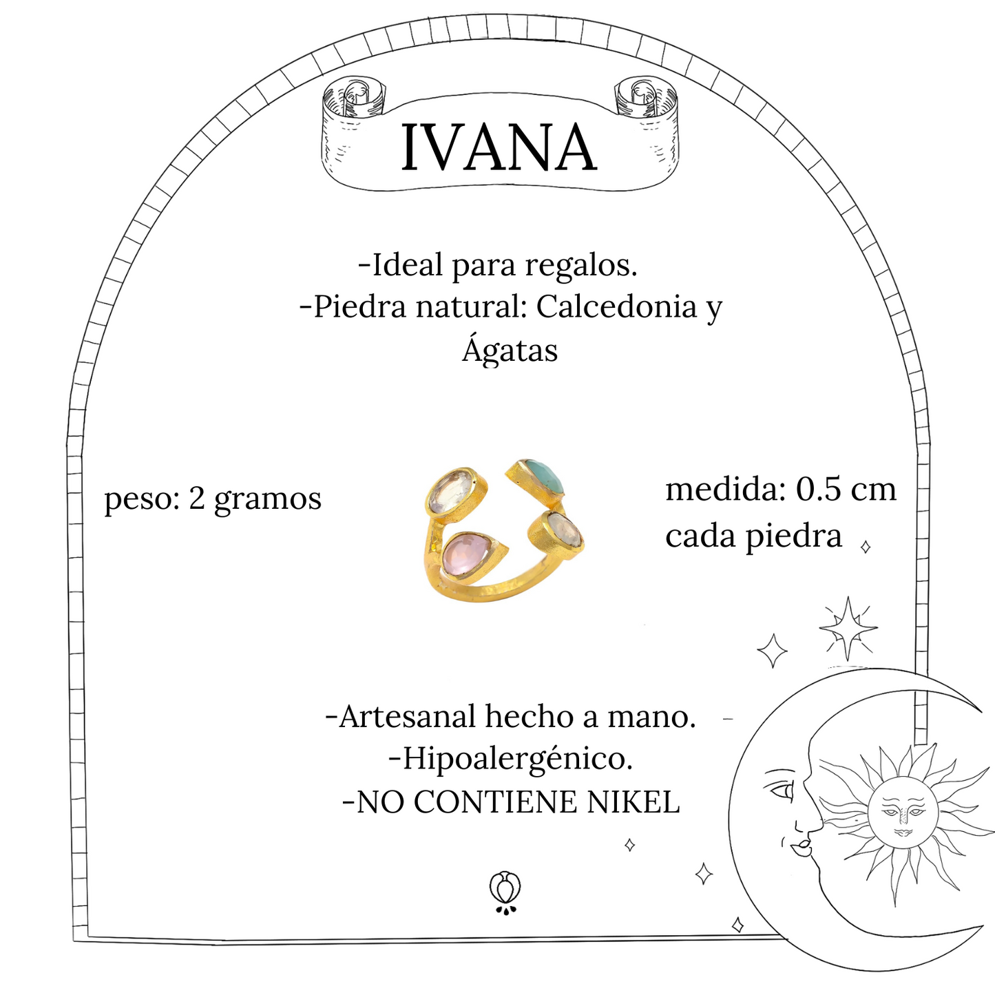 IVANA, ANILLOS CON PIEDRAS NATURALES Y BAÑO DE ORO.