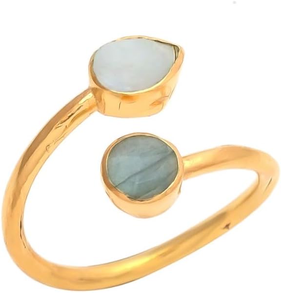 VIENA, ANILLO CON PIEDRAS NATURALES Y BAÑO DE ORO DE 14K