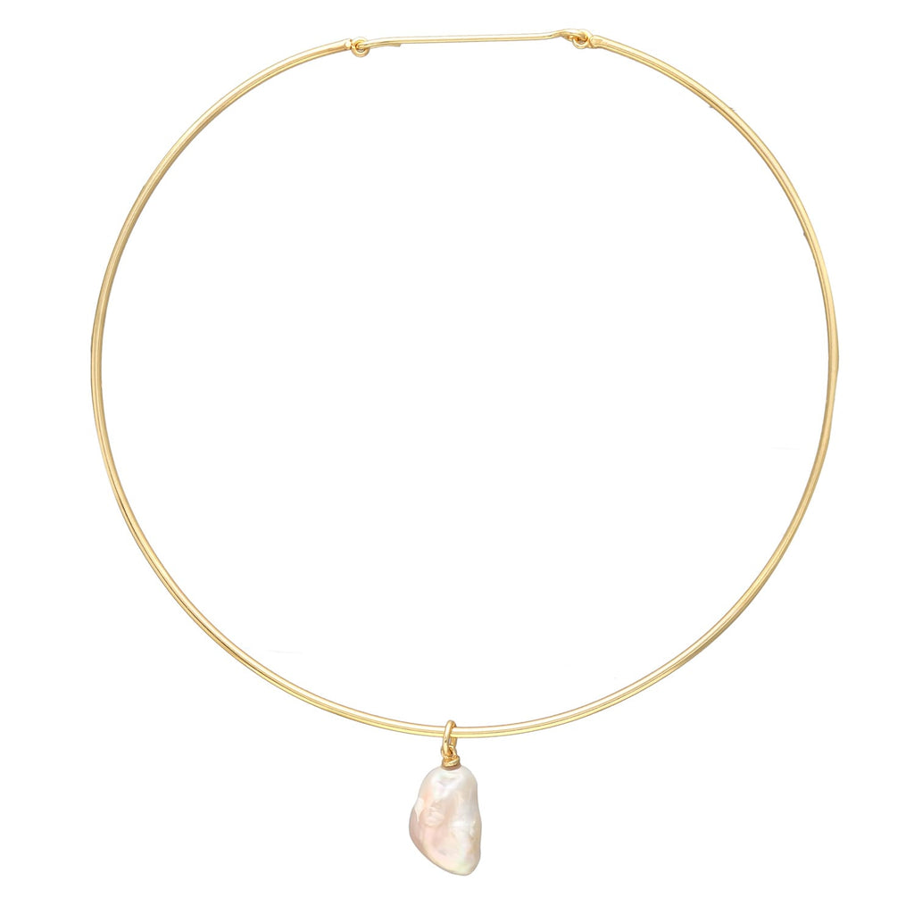 COLLAR PERLA, CON PERLA NATURAL Y BAÑO DE ORO