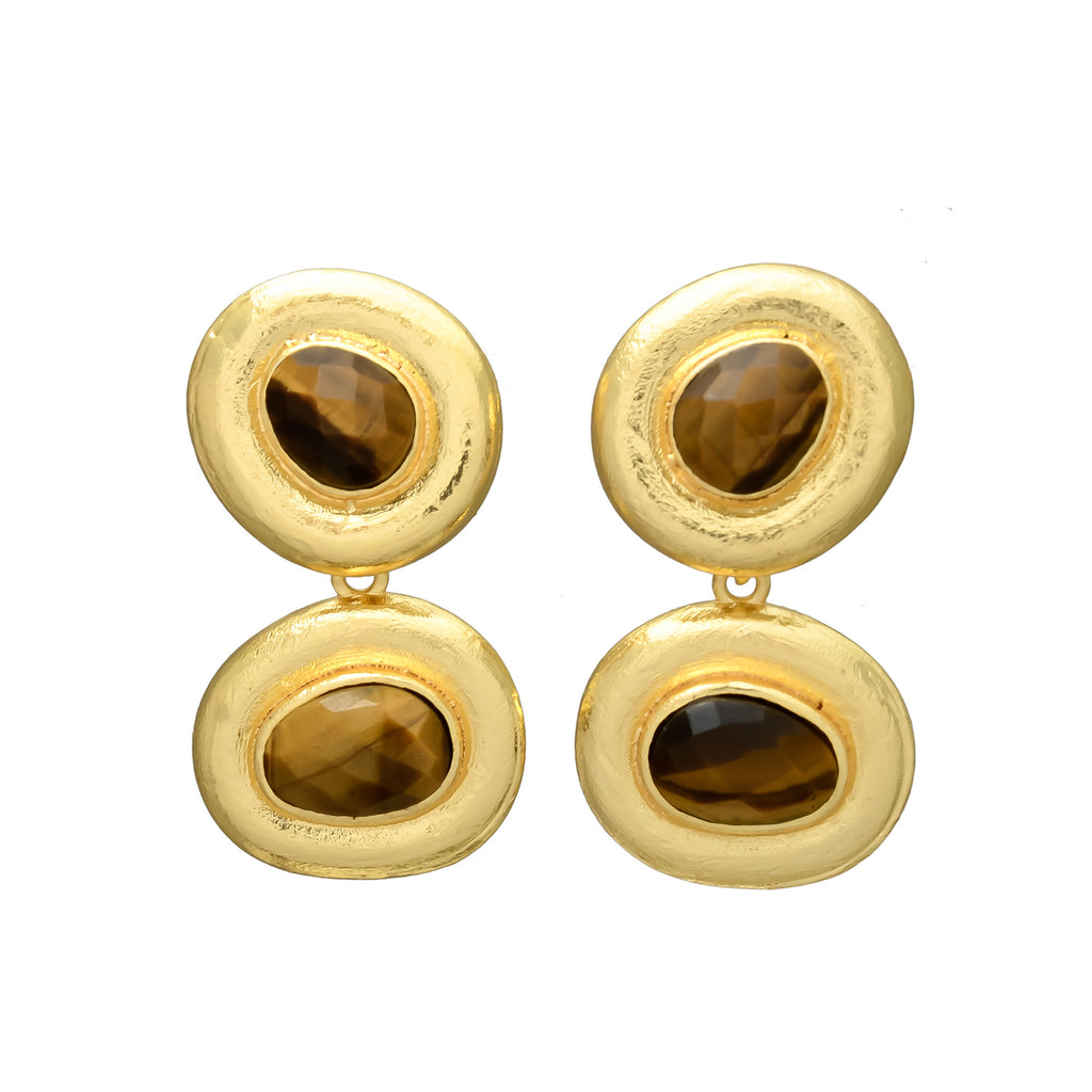 ACACIA, ARETES DESMONTABLES CON PIEDRAS NATURALES Y BAÑO DE ORO