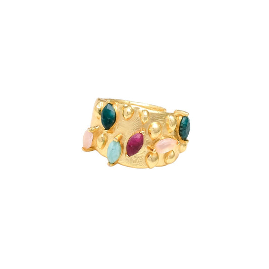 ATMA, ANILLO CON PIEDRAS NATURALES Y BAÑO DE ORO