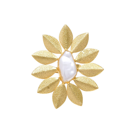 INDAH, ANILLO CON PERLA BARROCA Y BAÑO DE ORO