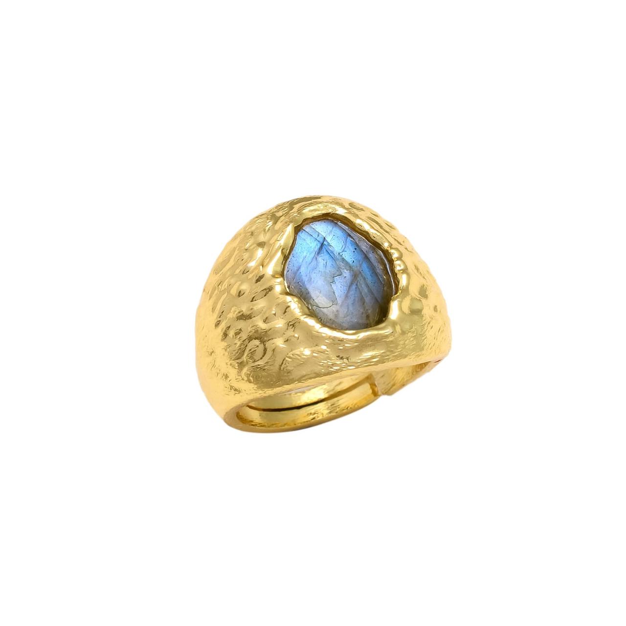 DELORA, ANILLO CON PIEDRAS NATURALES Y BAÑO DE ORO