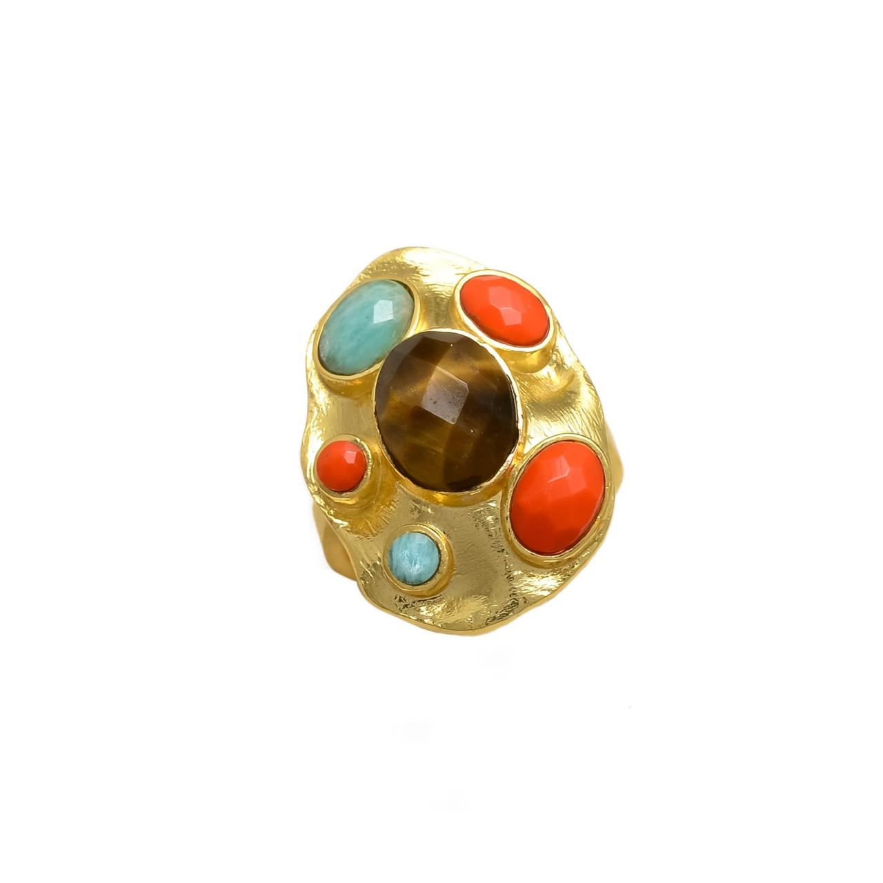 THALASSA, ANILLO CON PIEDRAS NATURALES Y BAÑO DE ORO