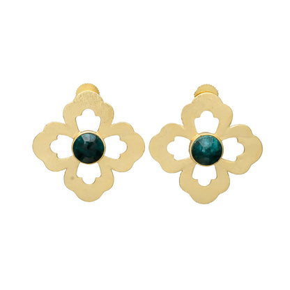 NILA, ARETES CON PIEDRAS NATURALES Y BAÑO DE ORO
