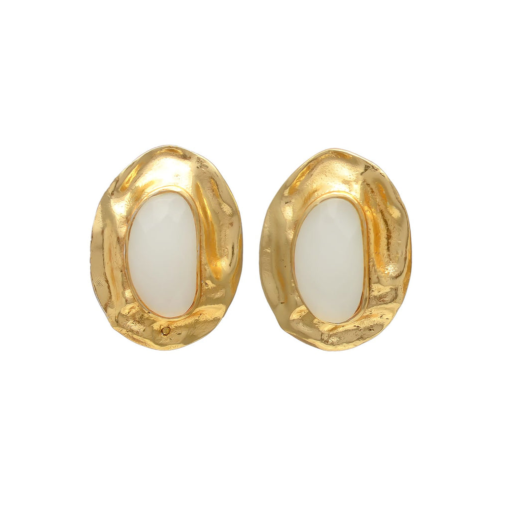 OLIVA, ARETES CON PIEDRAS NATURALES Y BAÑO DE ORO