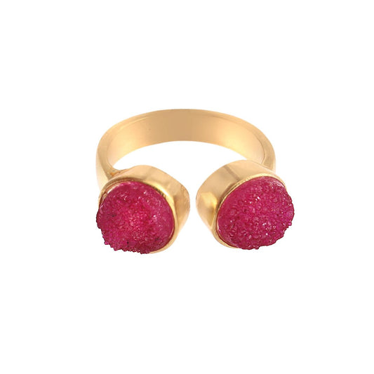 KAIA, ANILLO CON PIEDRAS DRUZA DE CUARZO Y BAÑO DE ORO DE 18K