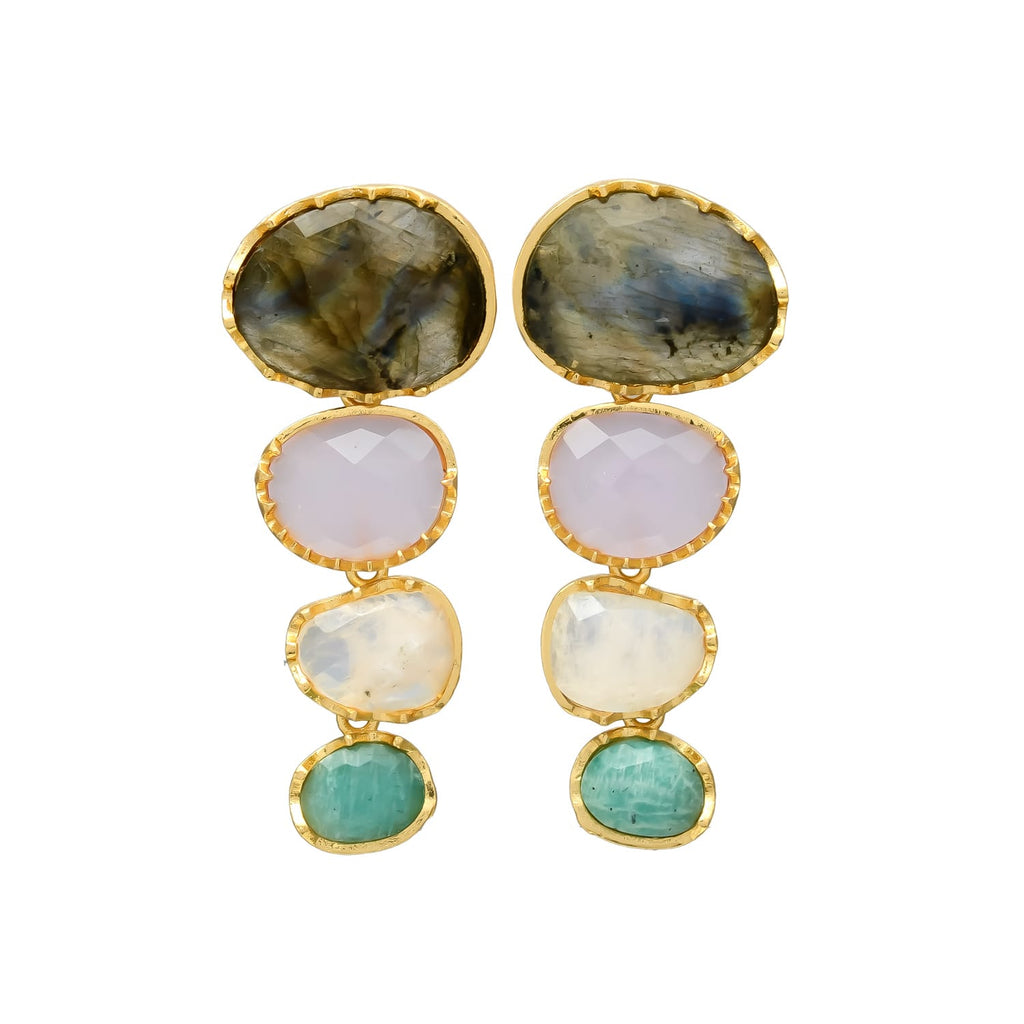 LARA, ARETES DESMONTABLES, CON PIEDRAS NATURALES Y BAÑO DE ORO