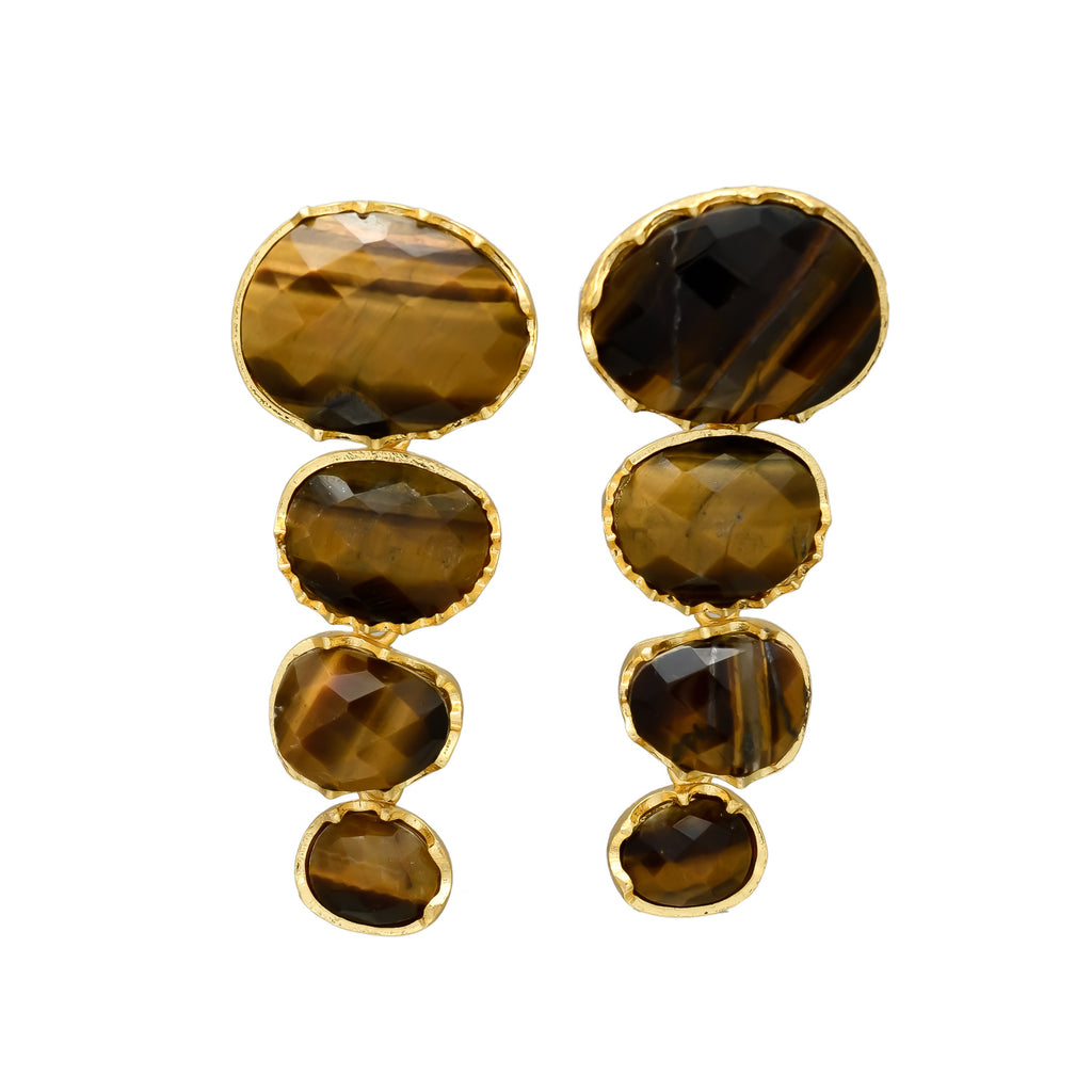 LARA, ARETES DESMONTABLES, CON PIEDRAS NATURALES Y BAÑO DE ORO