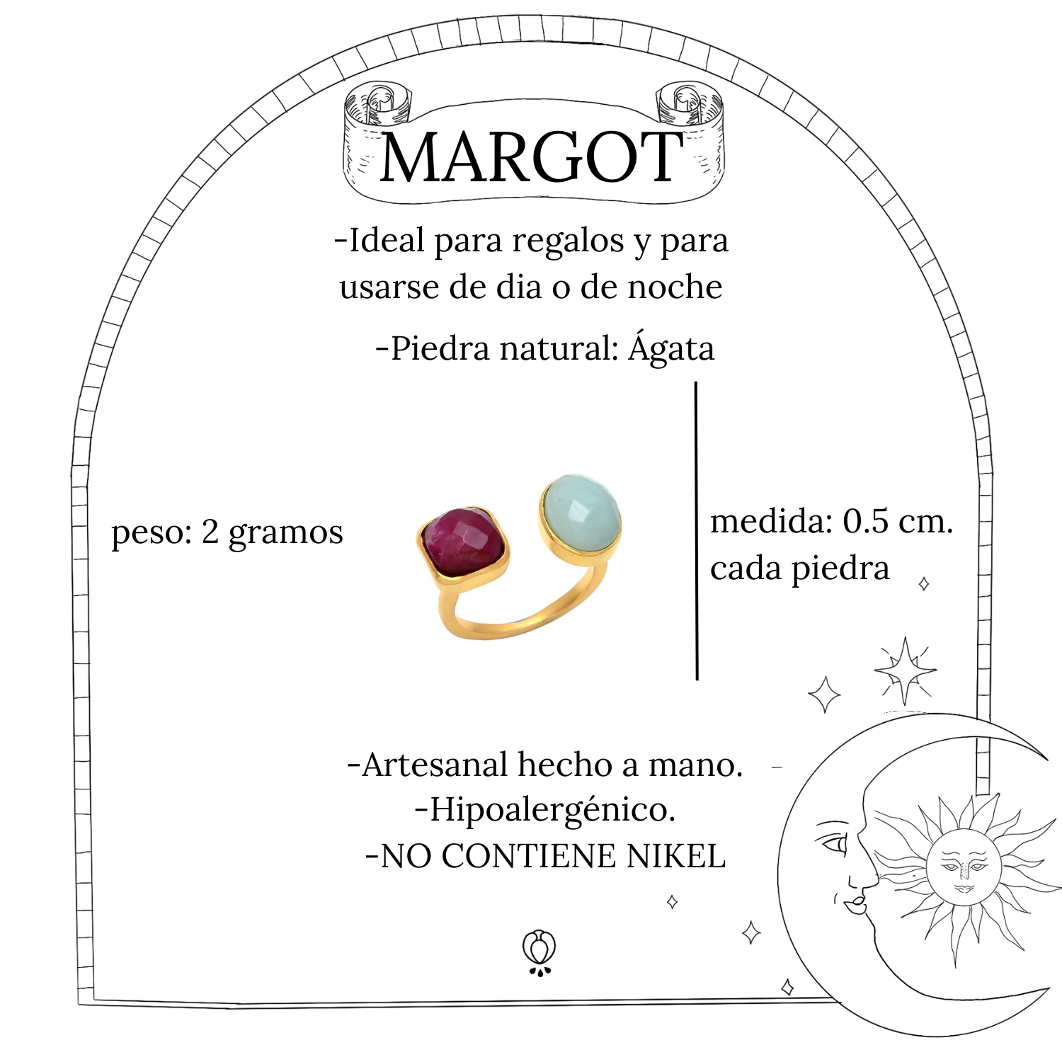 MARGOT, Anillo con piedras naturales y baño de oro