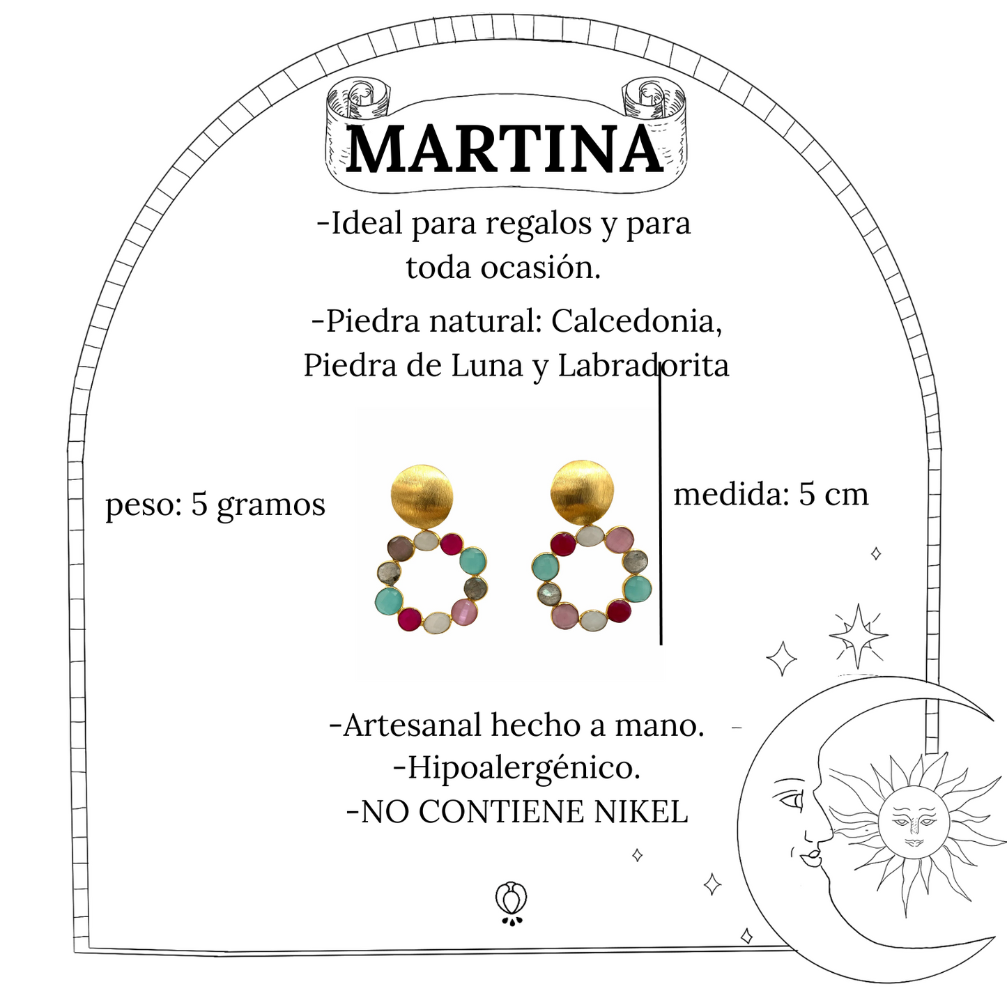 MARTINA, aretes desmontables con baño de oro y piedras naturales