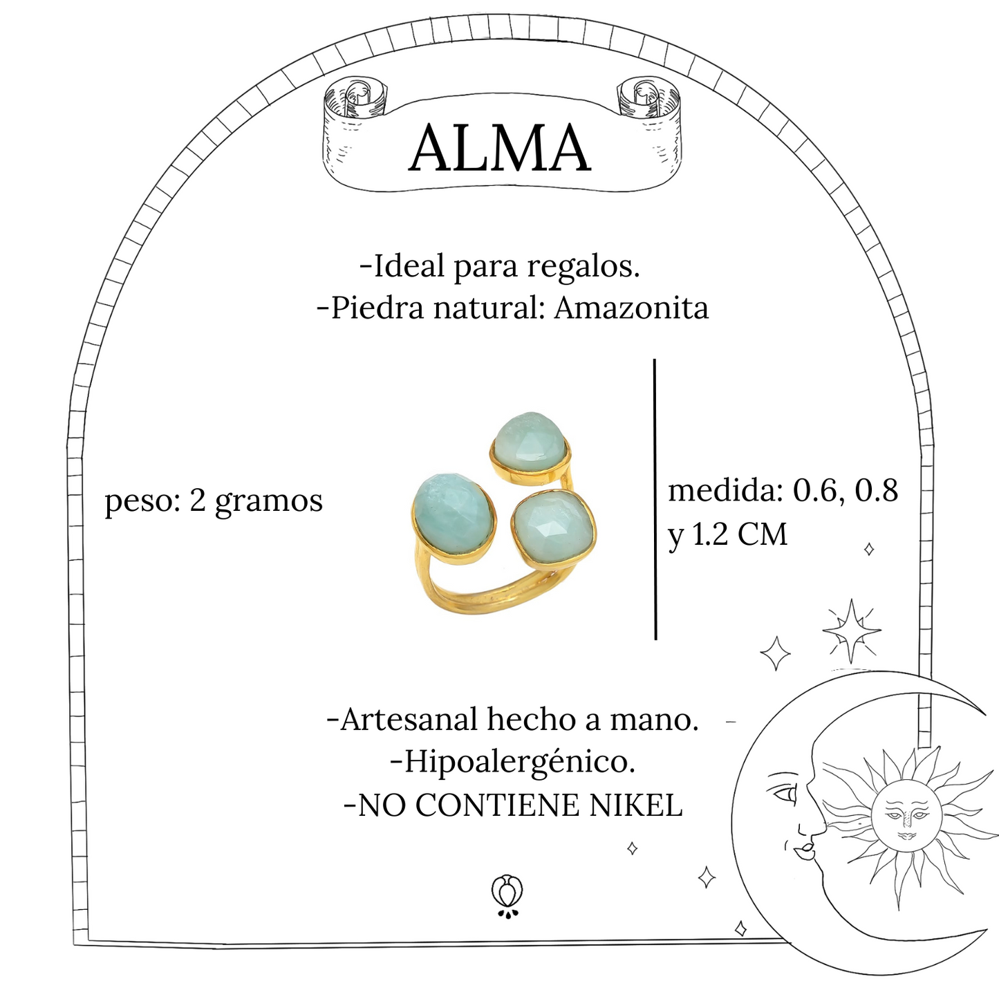 ALMA, anillo con piedras bañado en oro de 24k.