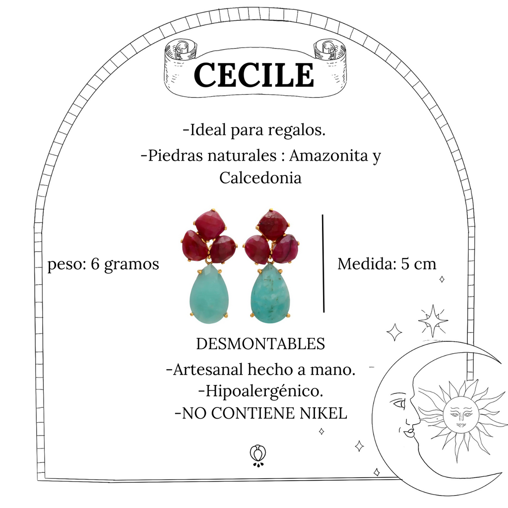 CECILE, aretes desmontables con piedras naturales