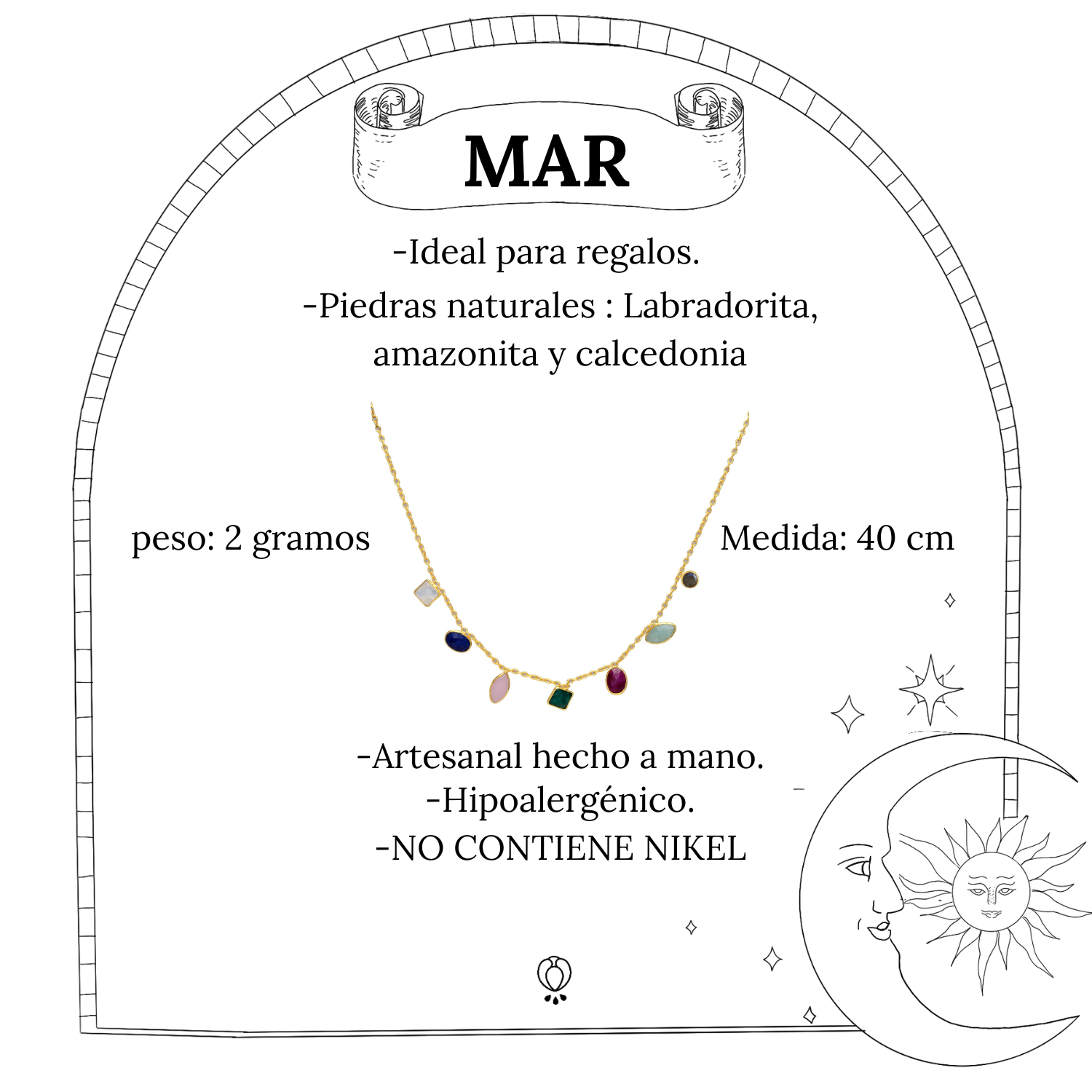 MAR, COLLAR CON PIEDRAS NATURALES Y BAÑO DE ORO.