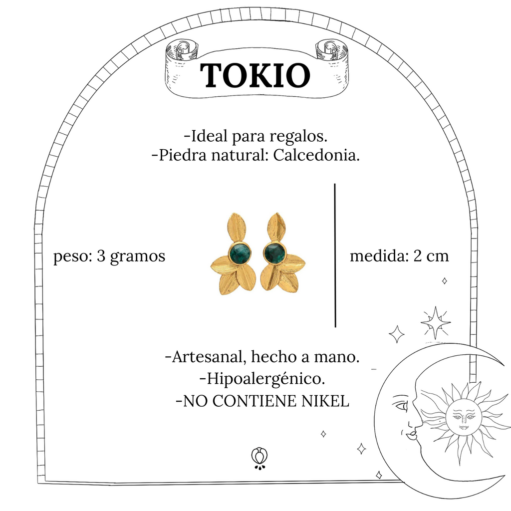 TOKIO, aretes con piedras y baño de oro de 24k