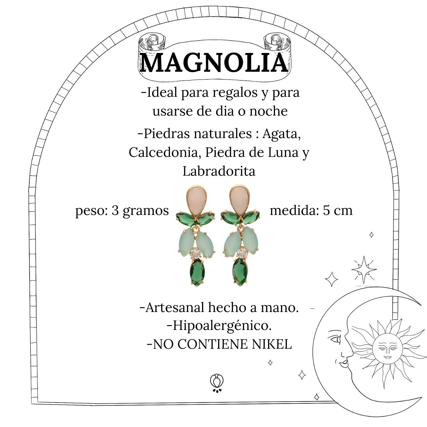 MAGNOLIA, ARETES CON PIEDRAS NATURALES