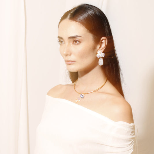 ARKID, ARETES DESMONTABLES CON PIEDRAS NATURALES Y BAÑO DE ORO