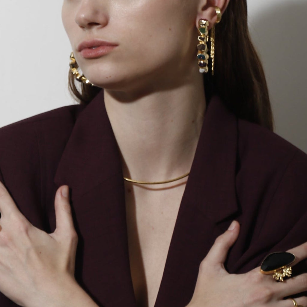 MAXI AURATA, ARRACADAS CON PIEDRAS DRUZA DE CUARZO Y BAÑO DE ORO