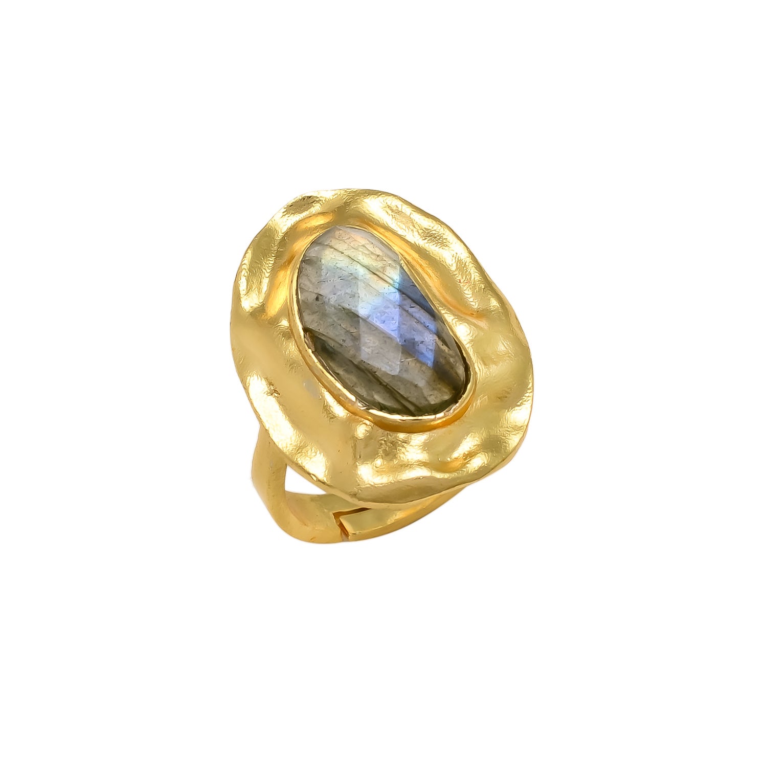 OLIVA, ANILLO CON PIEDRAS NATURALES Y BAÑO DE ORO