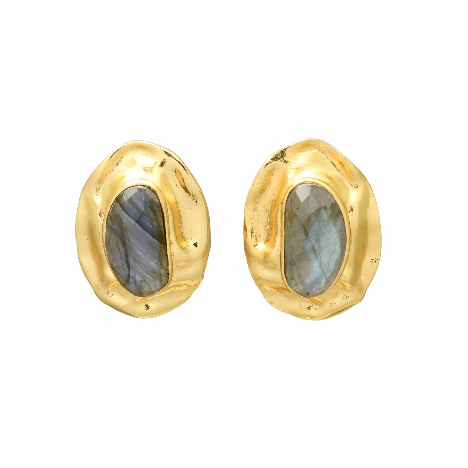 OLIVA, ARETES CON PIEDRAS NATURALES Y BAÑO DE ORO