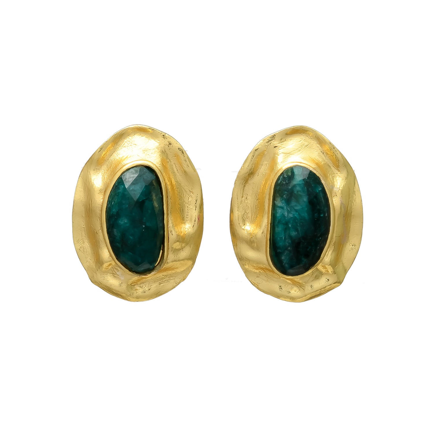 OLIVA, ARETES CON PIEDRAS NATURALES Y BAÑO DE ORO