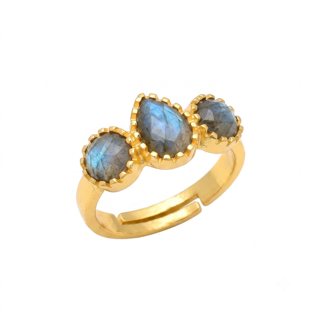 SARI, ANILLO CON PIEDRAS NATURALES Y BAÑO DE ORO