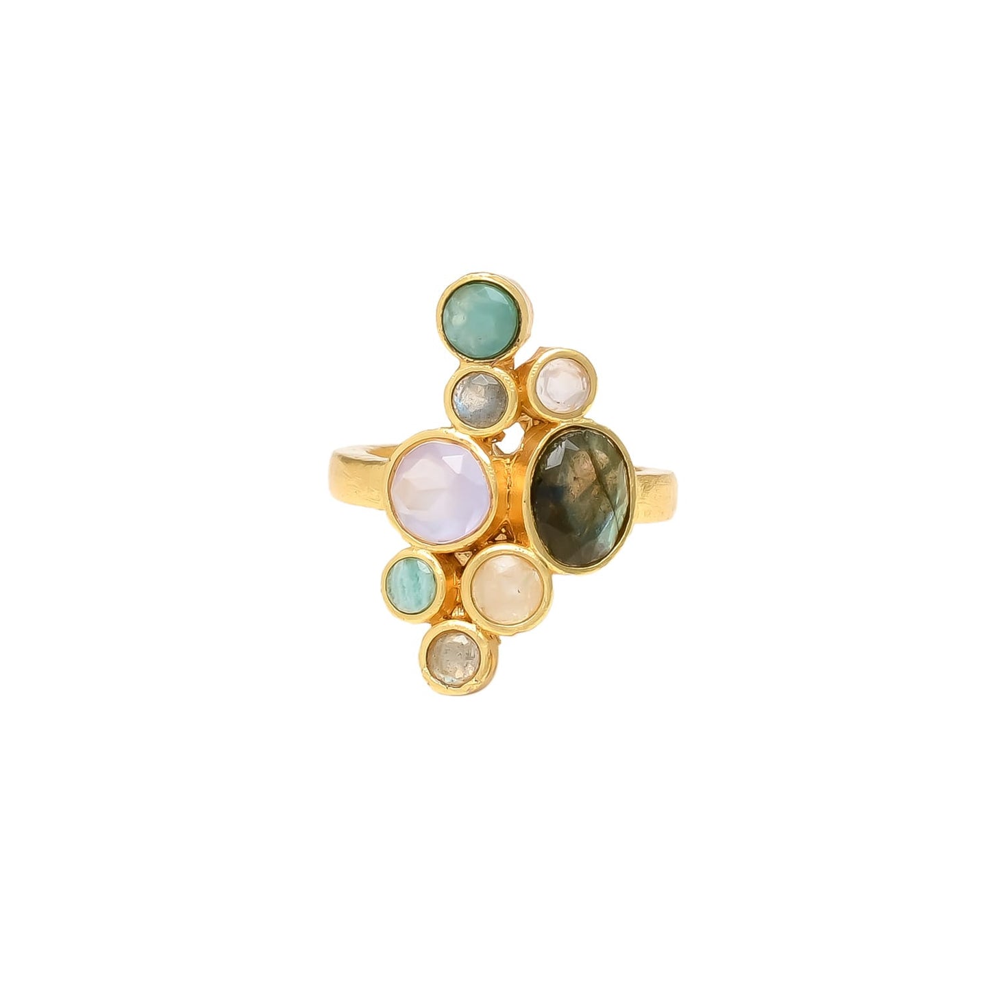 SOLIER, anillo de piedras naturales y baño de oro.