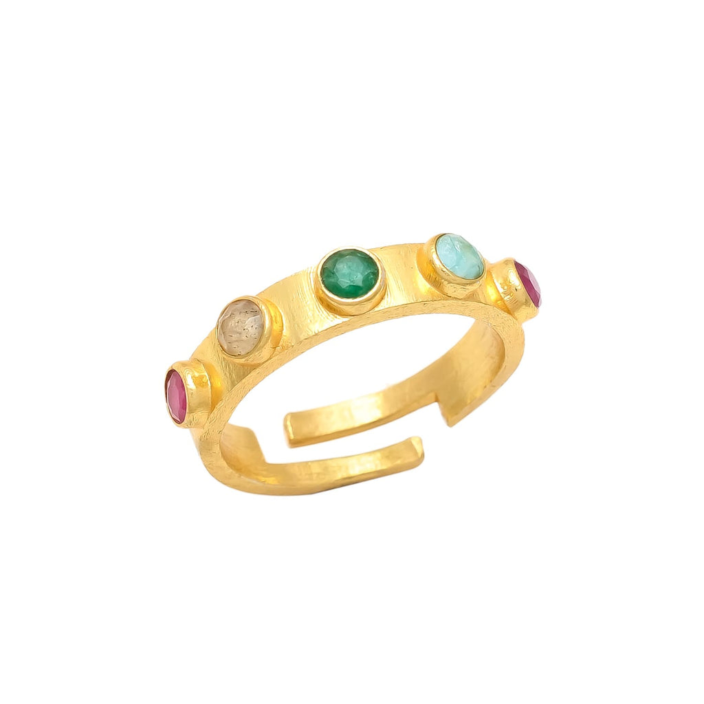 AMELIE, ANILLO AJUSTABLE CON PIEDRAS NATURALES Y BAÑO DE ORO