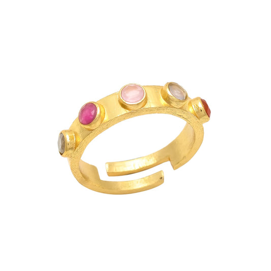AMELIE, ANILLO AJUSTABLE CON PIEDRAS NATURALES Y BAÑO DE ORO