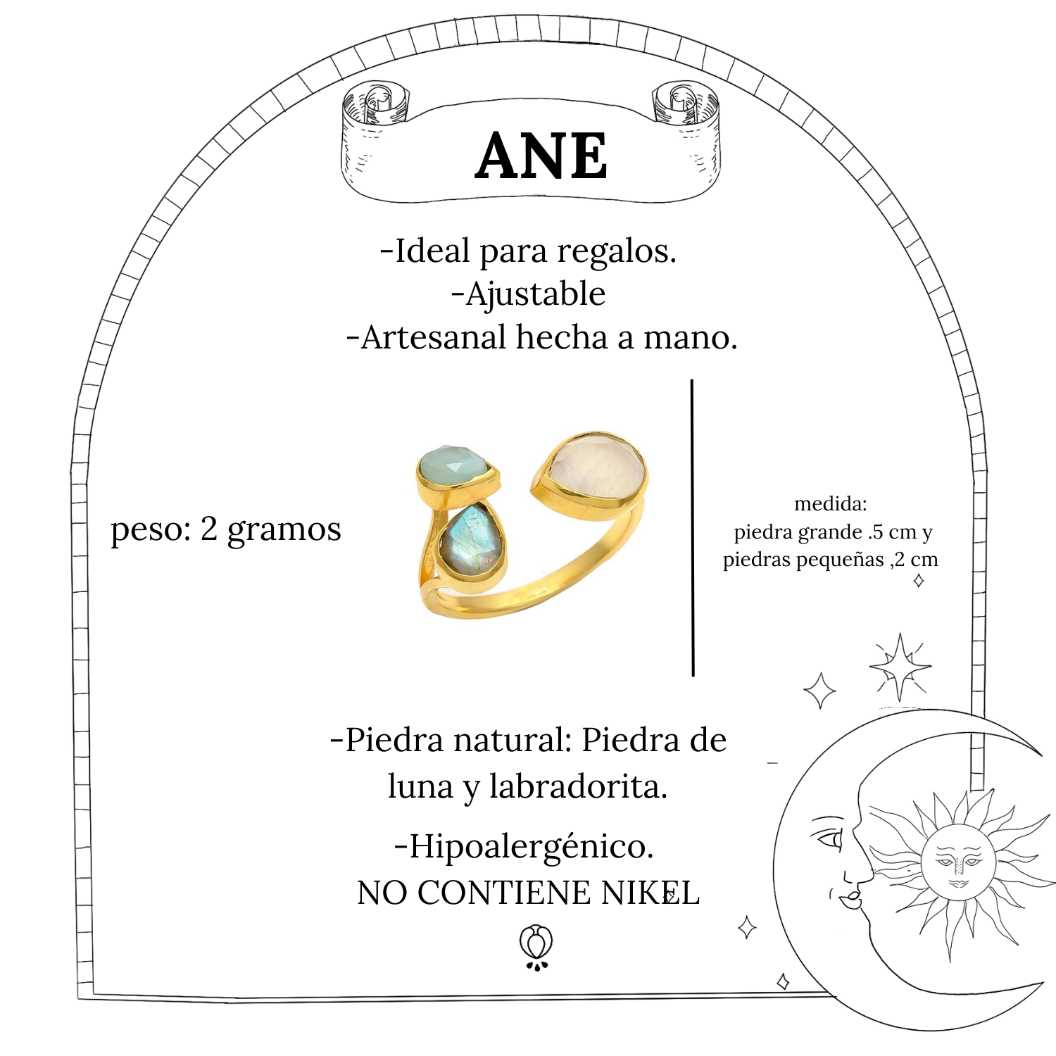 ANE, ANILLO CON 3 PIEDRAS NATURALES
