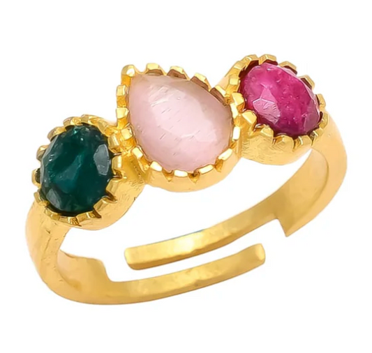 SARI, ANILLO CON PIEDRAS NATURALES Y BAÑO DE ORO
