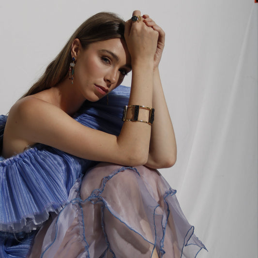 YARA, BRAZALETE CON PIEDRAS DRUZA DE CUARZO Y BAÑO DE ORO DE 18K