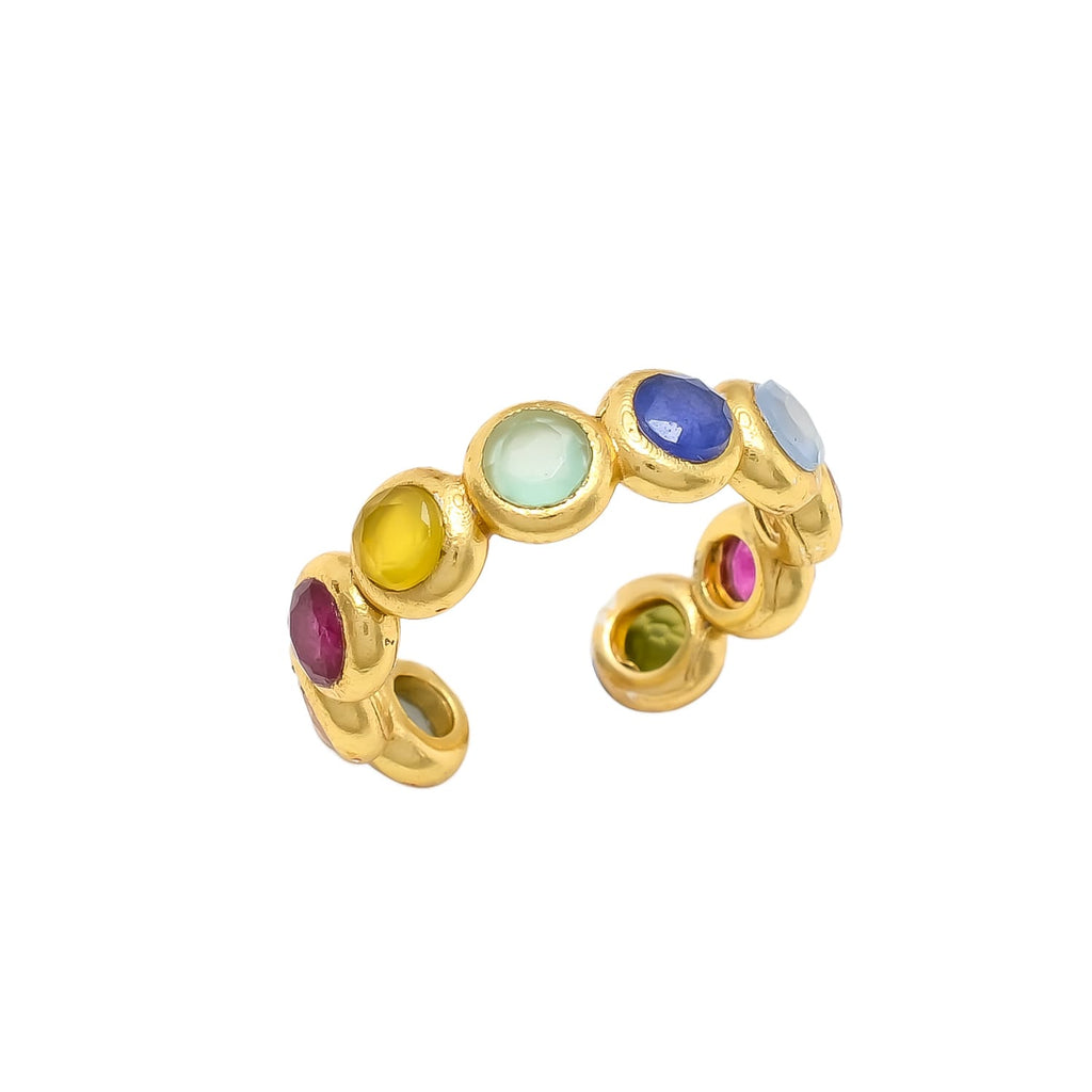 JOLIE, ANILLO AJUSTABLE CON PIEDRAS NATURALES Y BAÑO DE ORO