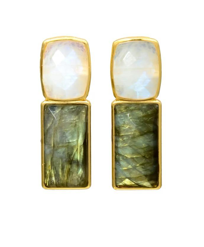 MARINA, ARETES CON PIEDRAS NATURALES Y BAÑO DE ORO