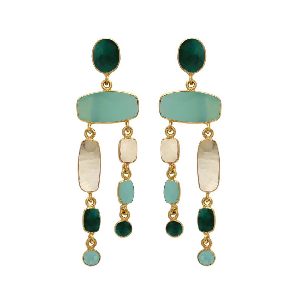 NATHALIA, ARETES CON PIEDRAS NATURALES Y BAÑO DE ORO