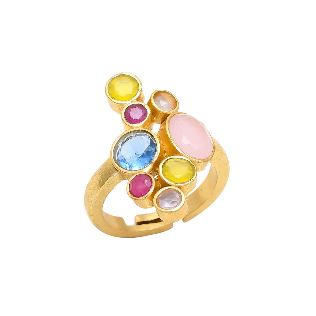 SOLIER, anillo de piedras naturales y baño de oro.