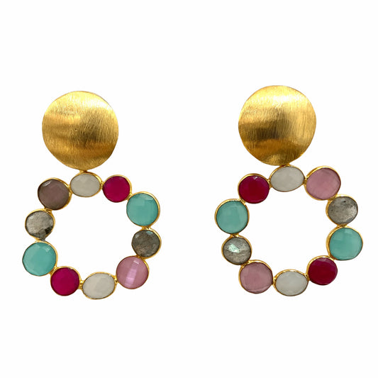 MARTINA, aretes desmontables con baño de oro y piedras naturales