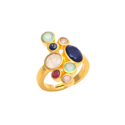 SOLIER, anillo de piedras naturales y baño de oro.